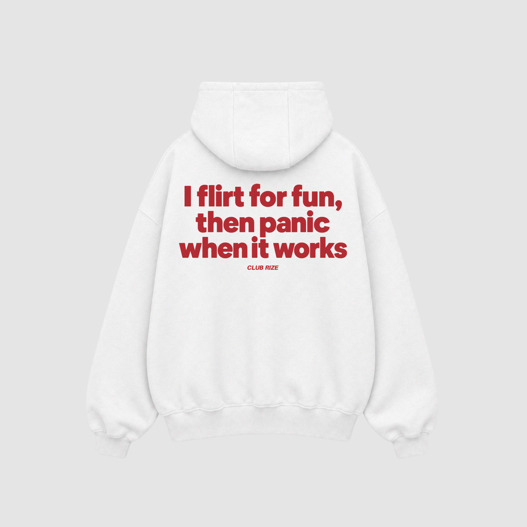 I Flirt for Fun, Then Panic When It Works Hoodie – Rückenansicht mit Print | CDR