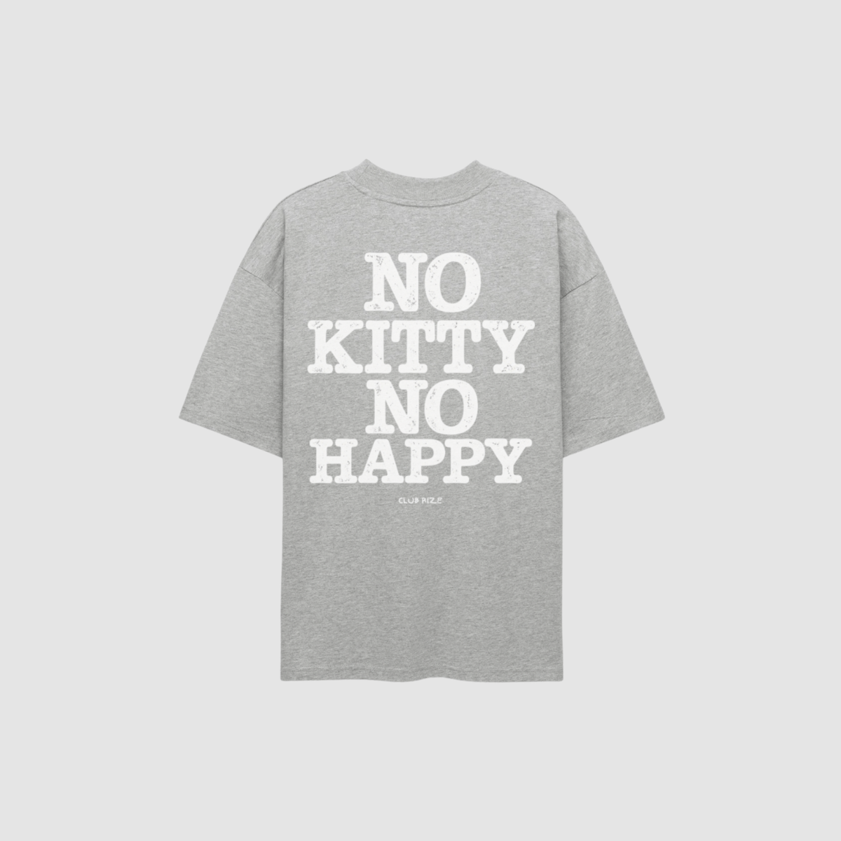 Model trägt No Kitty No Happy T-Shirt von CDR